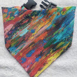 Clip on Dog Bandana With Buckle Pet Cat Bandanna Scarf Colors Paintbrush Strokes